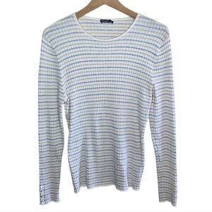 J. McLaughlin Annette Gray Tan Striped Ribbed Stretchy Long Sleeve Top Size XL